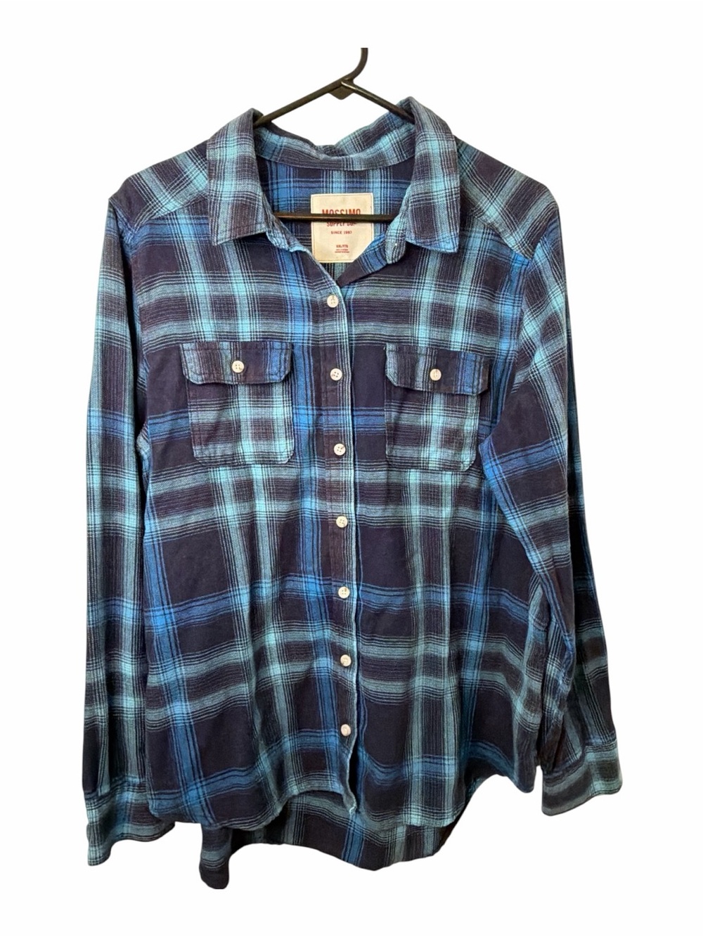 Mossimo Supply Co. Navy & Teal Plaid Button-Down Flannel Shirt
